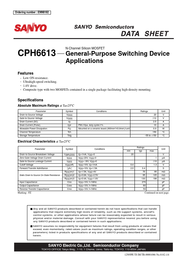 CPH6613 Sanyo Semicon Device