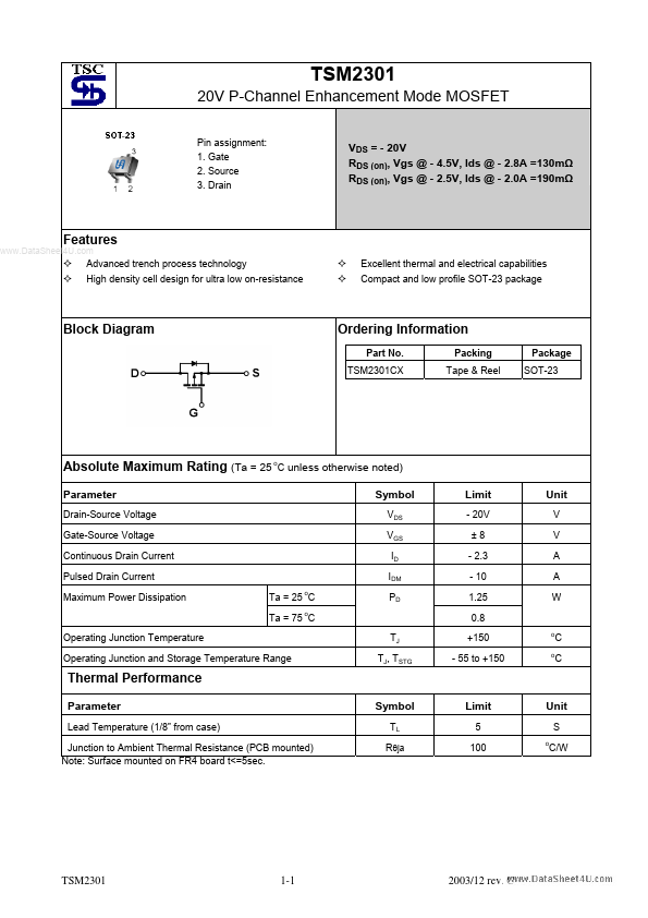 TSM2301 Taiwan Semiconductor Company