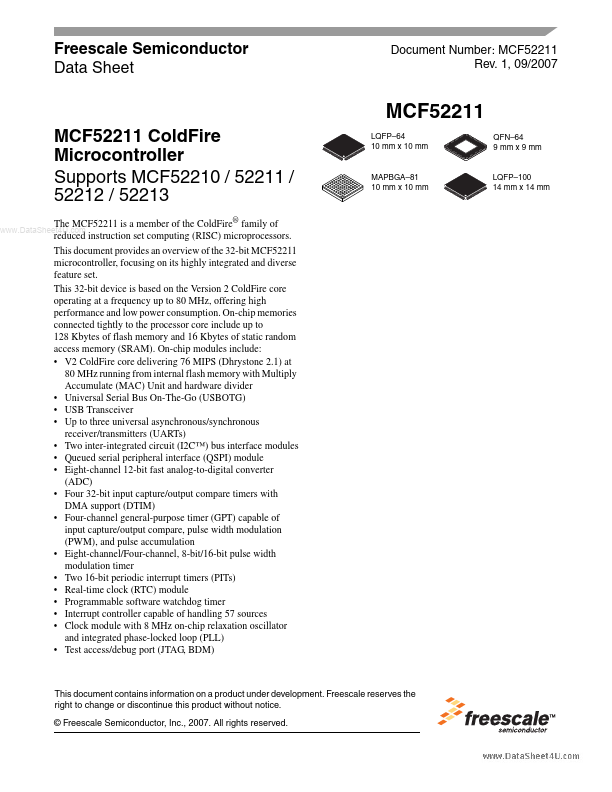 MCF52212 Freescale Semiconductor