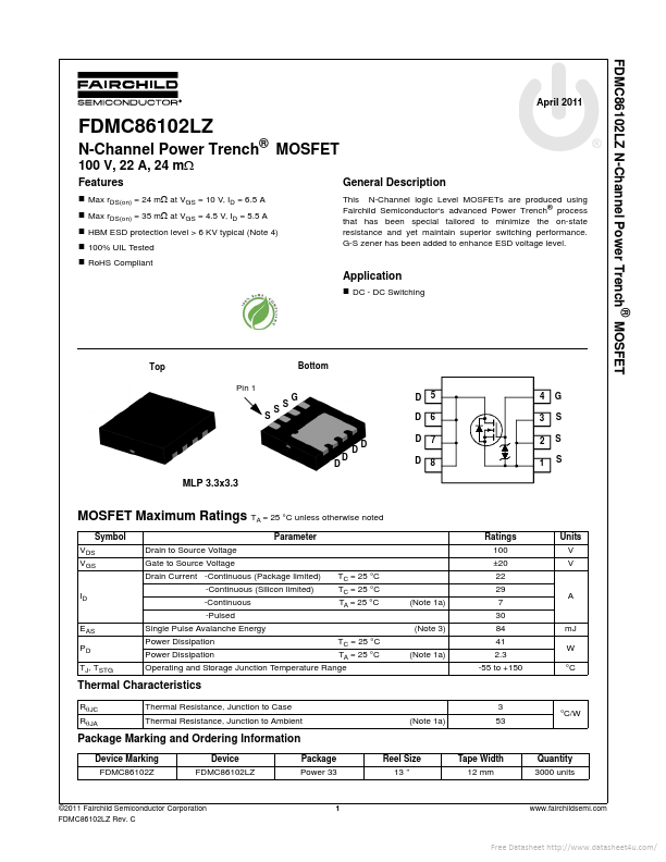 <?=FDMC86102LZ?> डेटा पत्रक पीडीएफ