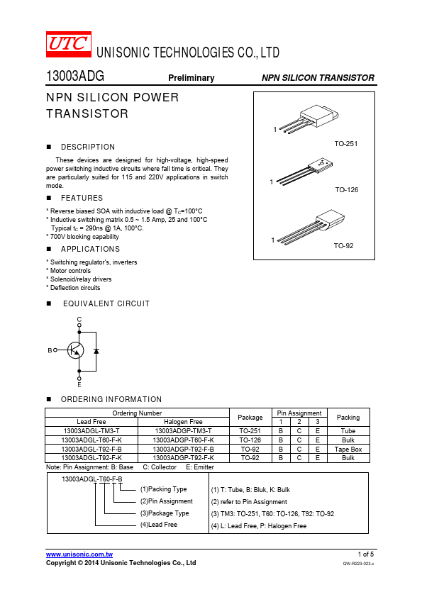 13003ADG Unisonic Technologies