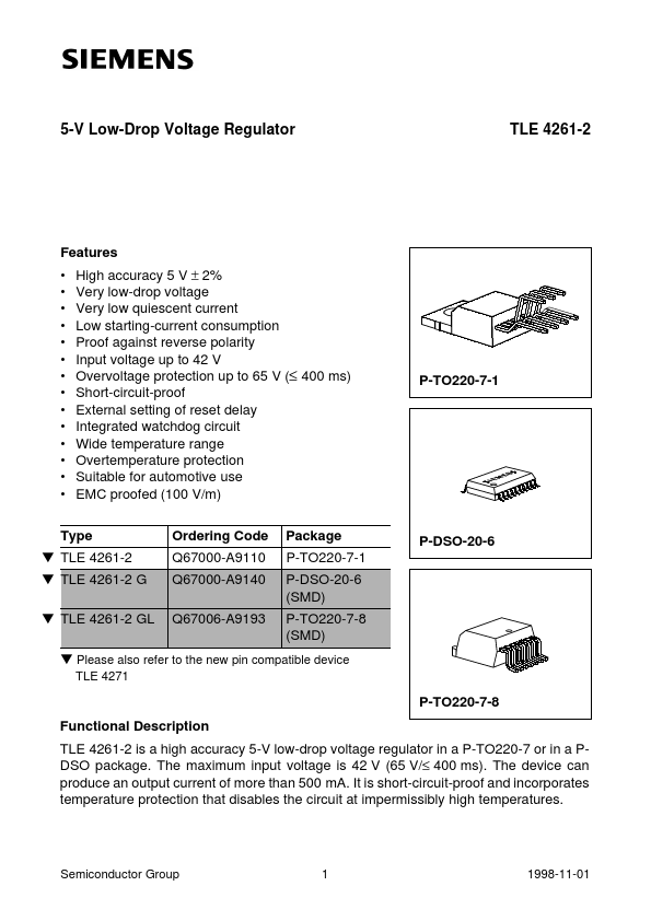 TLE4261-2G Siemens Semiconductor Group