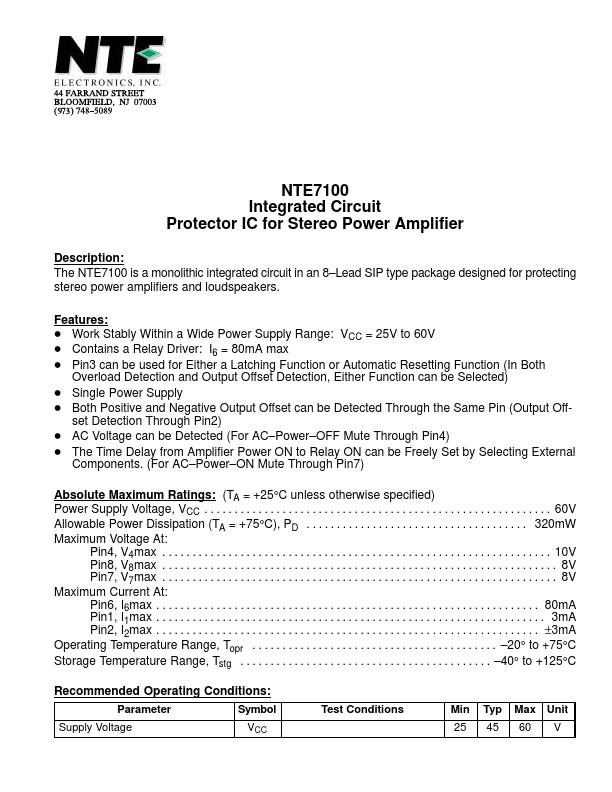 NTE7100 NTE Electronics