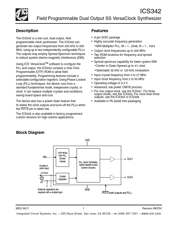 ICS342 Integrated Circuit Systems