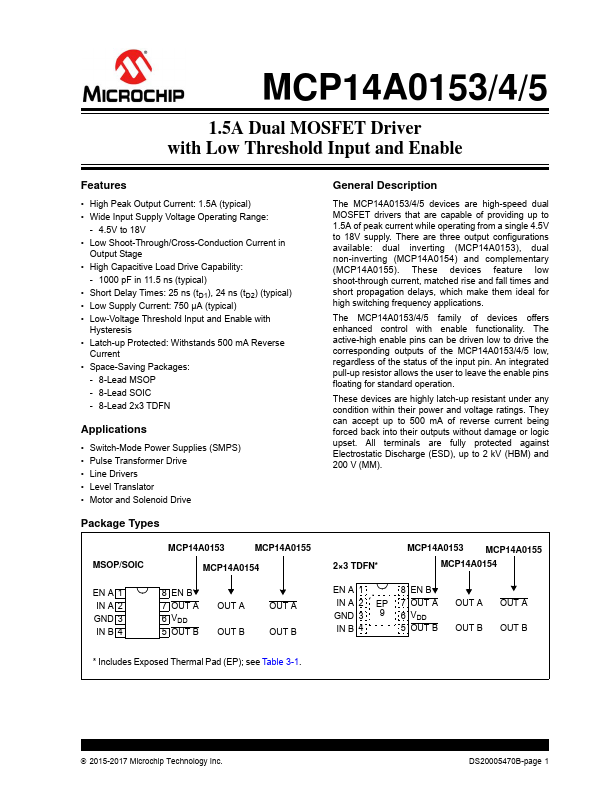 <?=MCP14A0155?> डेटा पत्रक पीडीएफ