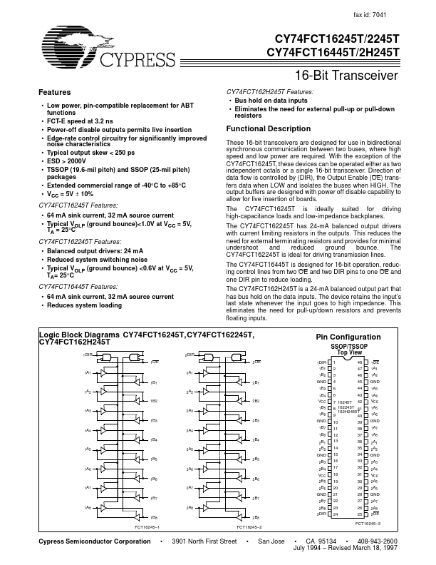 <?=CY74FCT162H245T?> डेटा पत्रक पीडीएफ