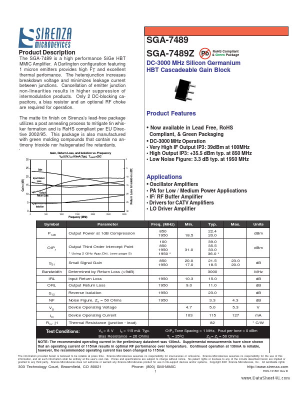 SGA-7489 Sirenza Microdevices