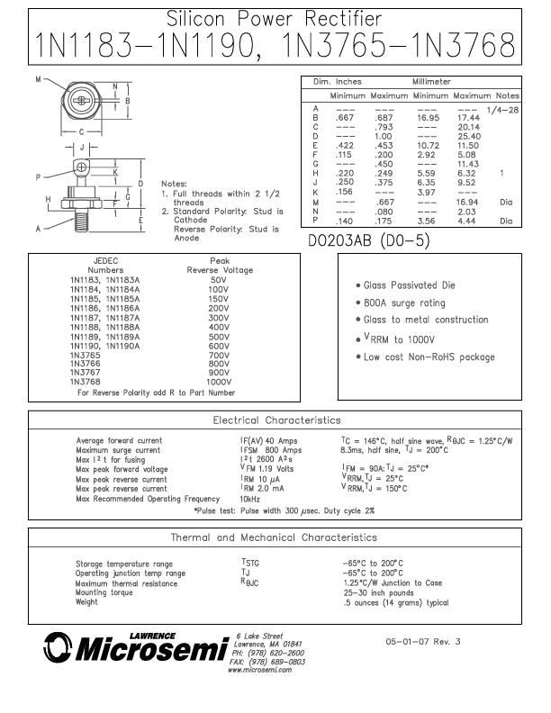 1N1184 Microsemi