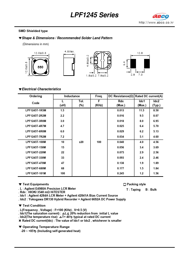 <?=LPF1245T-330M?> डेटा पत्रक पीडीएफ