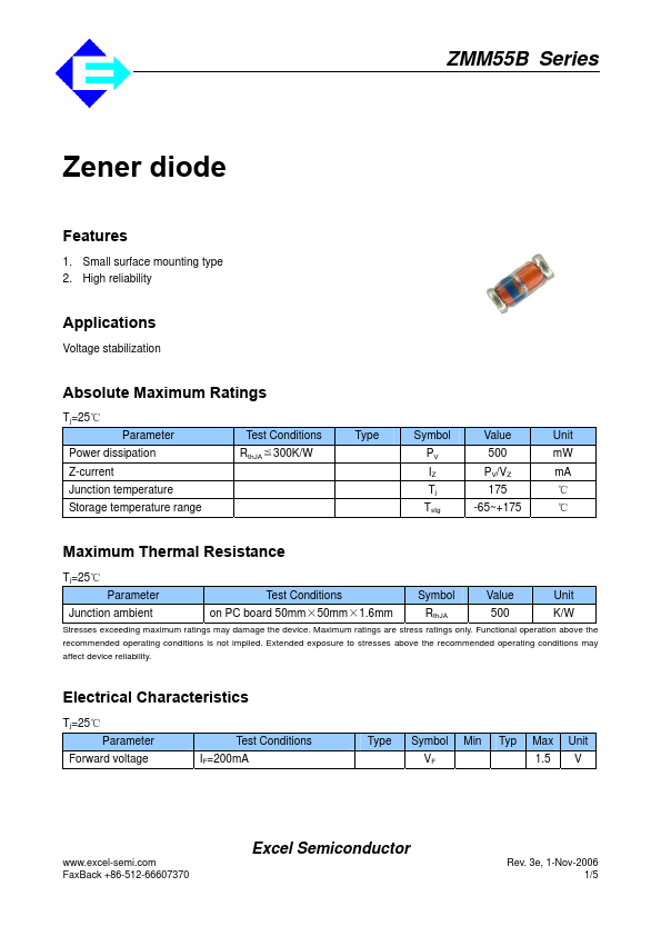 ZMM55B20 Excel Semiconductor