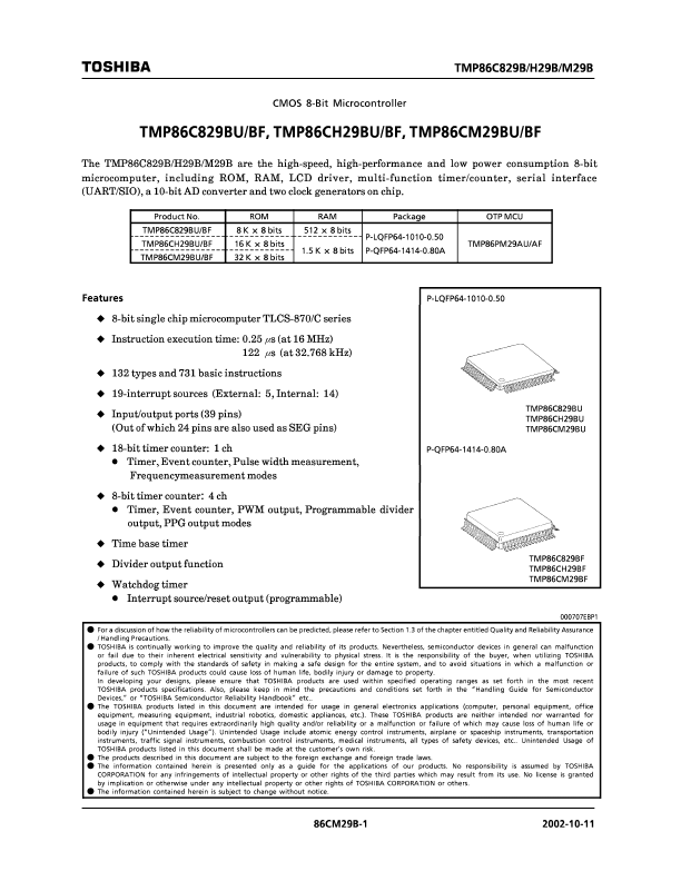 <?=TMP86CH29BF?> डेटा पत्रक पीडीएफ