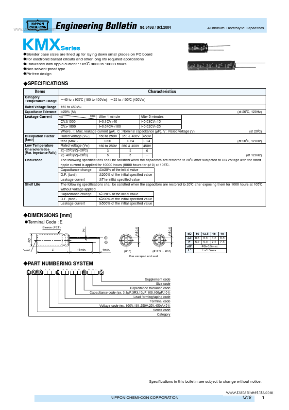 <?=EKMX451E**220MM20S?> डेटा पत्रक पीडीएफ