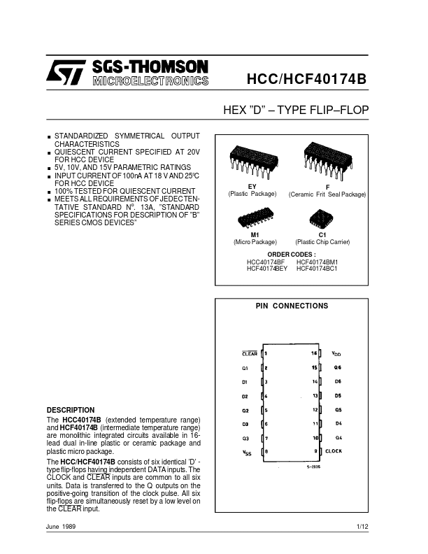 HCF40174B STMicroelectronics