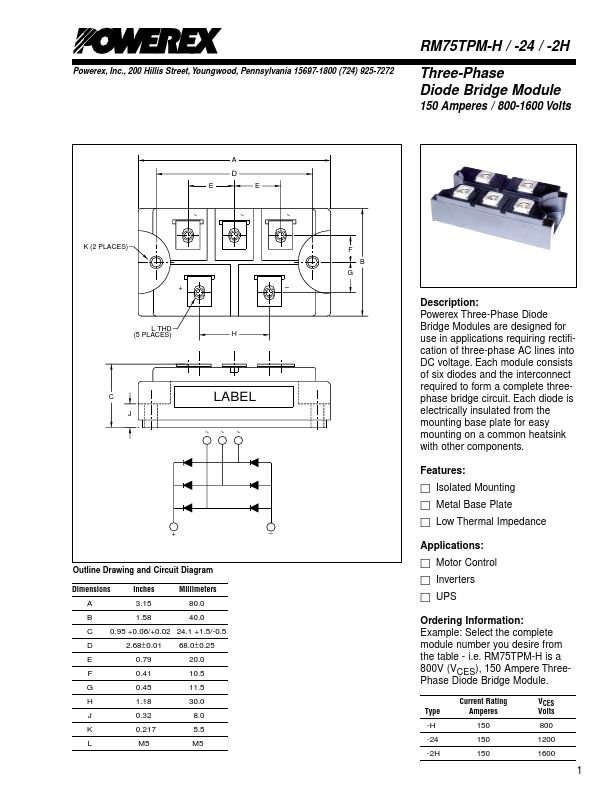 RM75TPM-24 Powerex Power Semiconductors