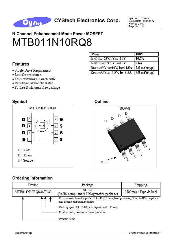 <?=MTB011N10RQ8?> डेटा पत्रक पीडीएफ