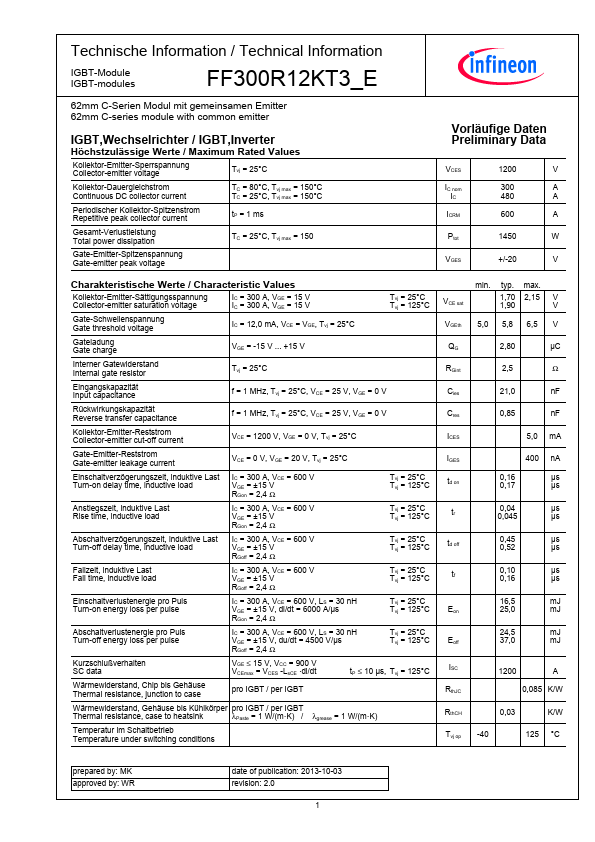 <?=FF300R12KT3_E?> डेटा पत्रक पीडीएफ