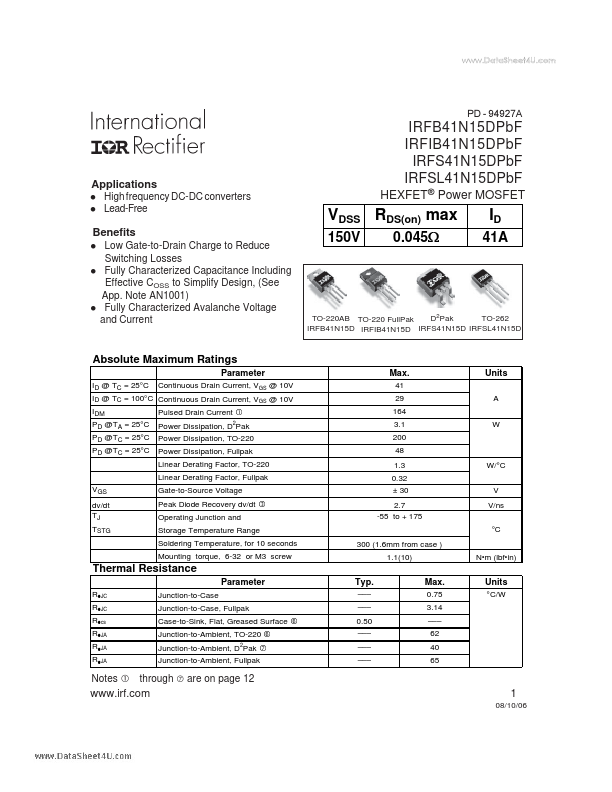 IRFB41N15DPBF International Rectifier