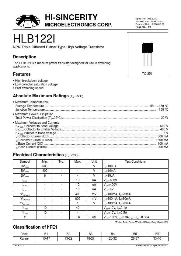 HLB122I Hi-Sincerity Mocroelectronics