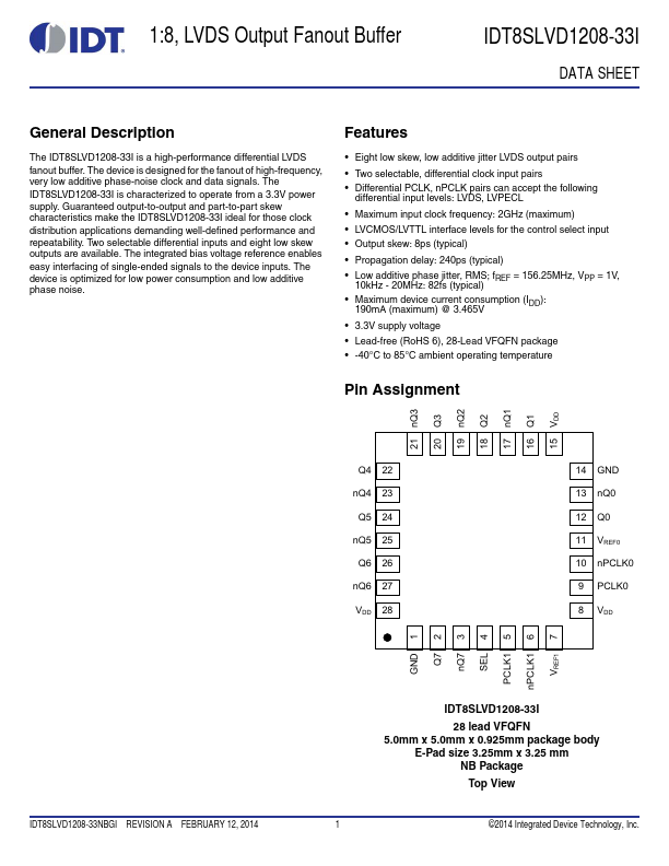 <?=IDT8SLVD1208-33I?> डेटा पत्रक पीडीएफ