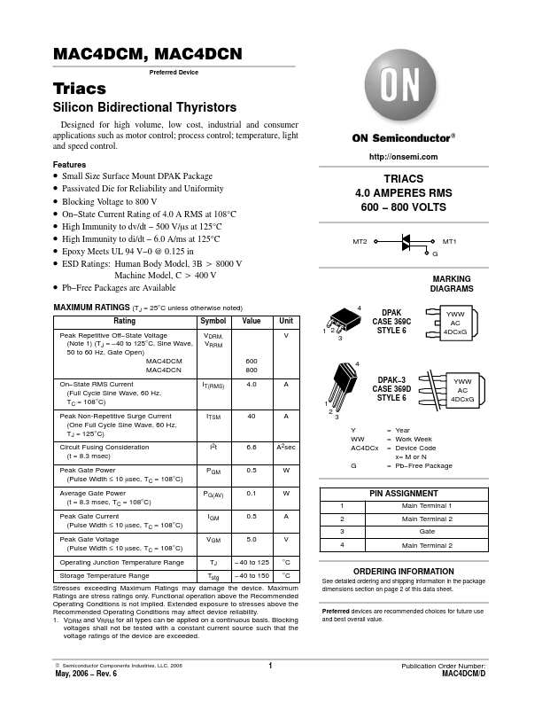 MAC4DCN ON Semiconductor