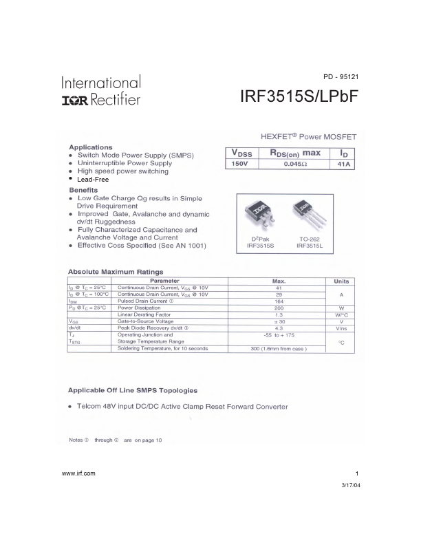 IRF3515SPBF International Rectifier