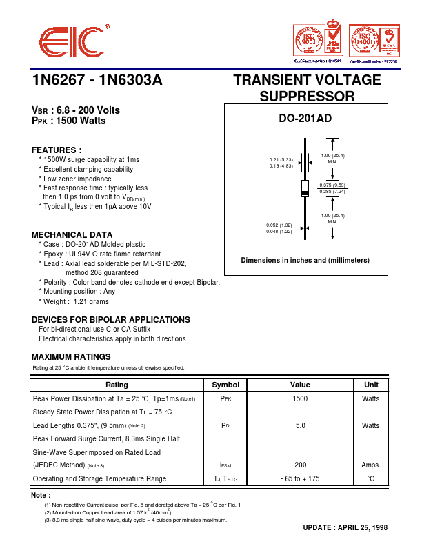 1N6267 EIC discrete Semiconductors