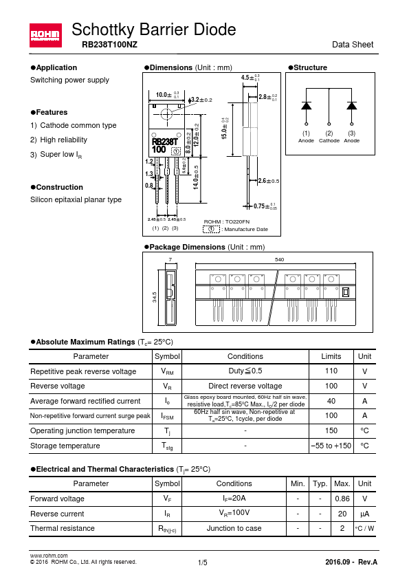 <?=RB238T100NZ?> डेटा पत्रक पीडीएफ