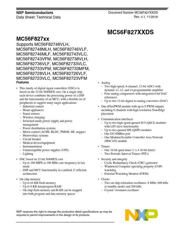 MC56F82738VLH NXP
