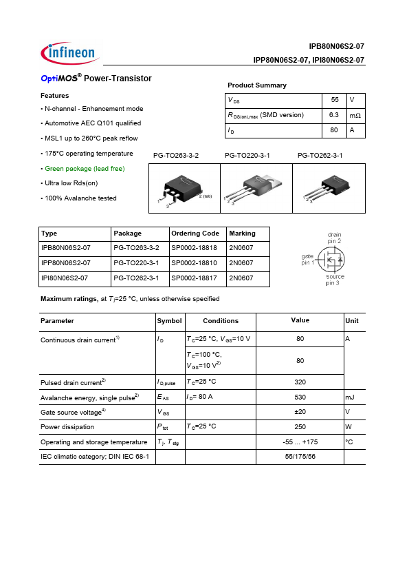 IPP80N06S2-07 Infineon Technologies