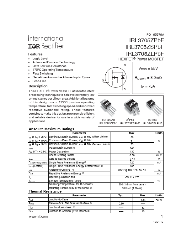 IRL3705ZSPbF International Rectifier