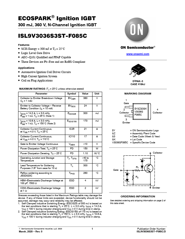 ISL9V3036S3ST-F085C ON Semiconductor