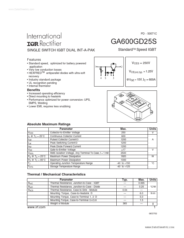 <?=GA600GD25S?> डेटा पत्रक पीडीएफ