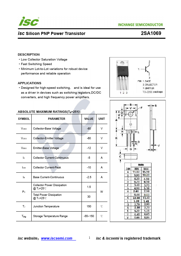 2SA1069 Inchange Semiconductor