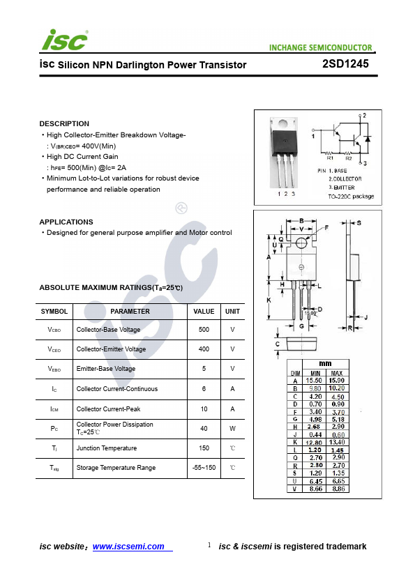 2SD1245 Inchange Semiconductor