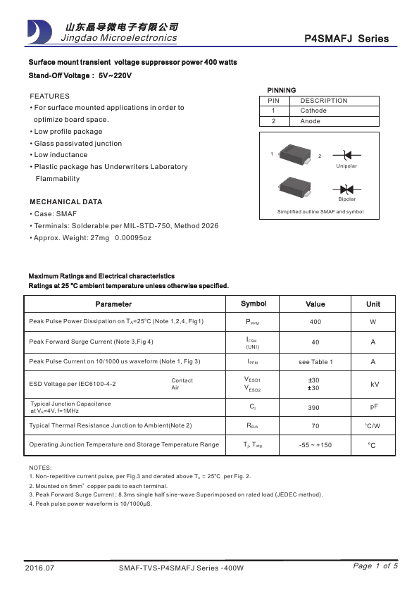 P4SMAFJ8.5A Jingdao Microelectronics