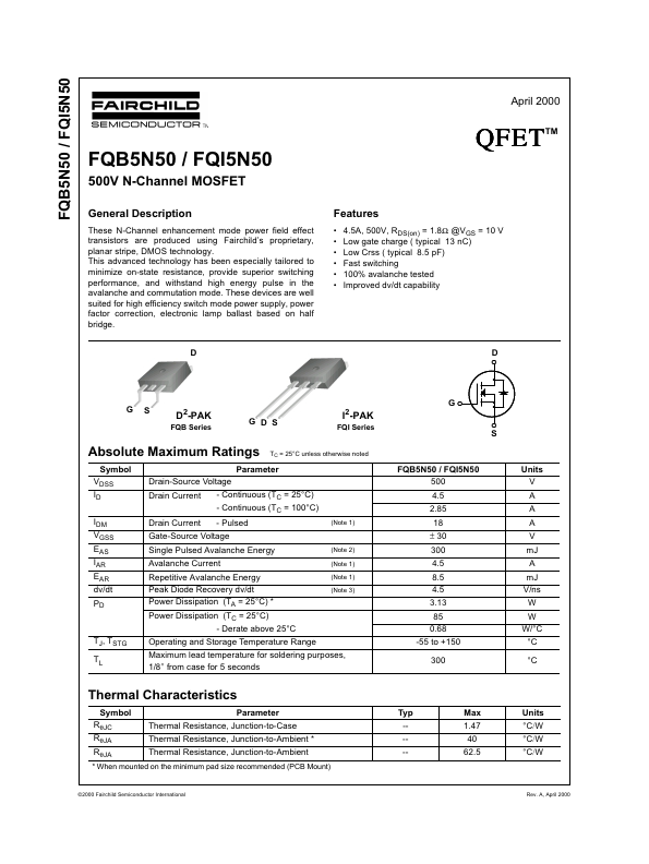 FQI5N50 Fairchild Semiconductor