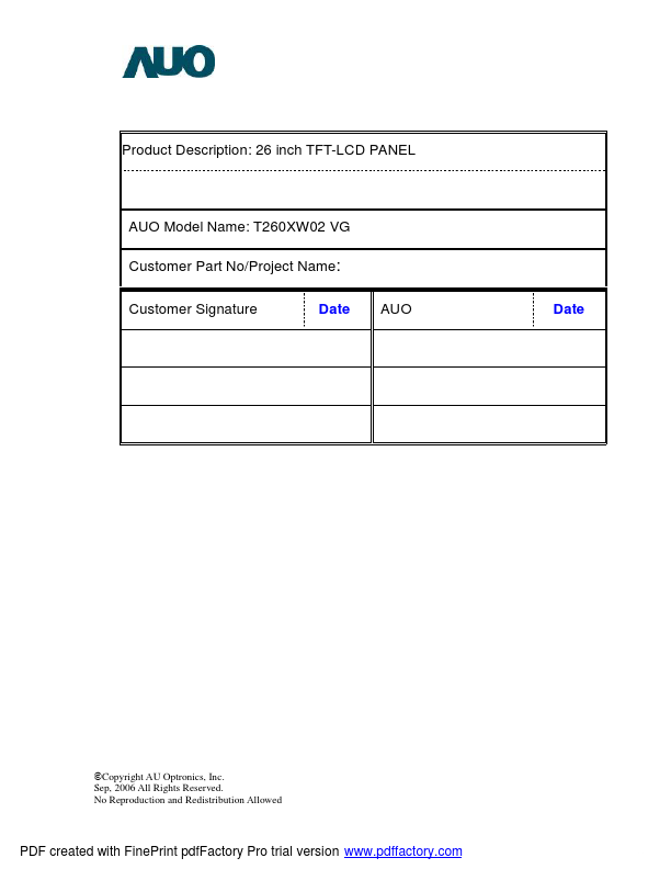 <?=T260XW02-VG?> डेटा पत्रक पीडीएफ