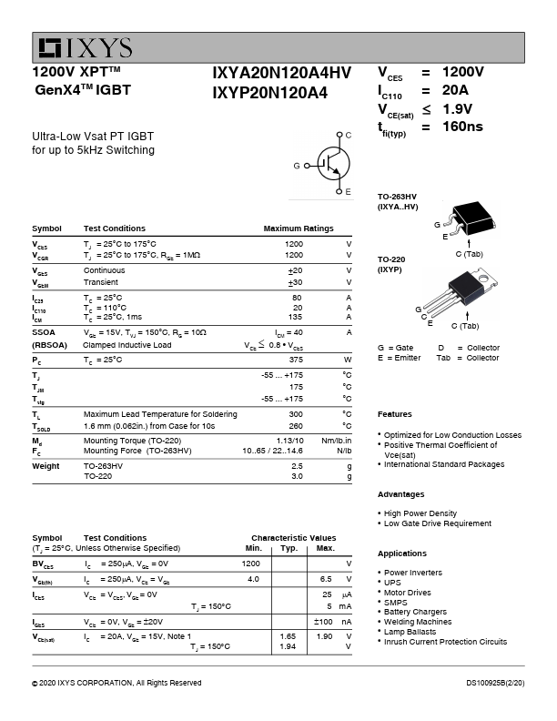 <?=IXYA20N120A4HV?> डेटा पत्रक पीडीएफ