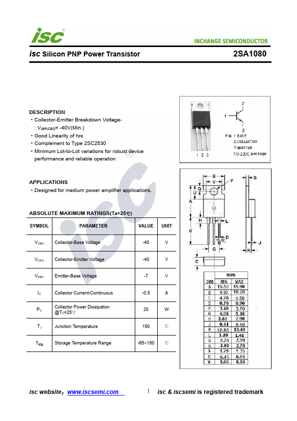 <?=2SA1080?> डेटा पत्रक पीडीएफ