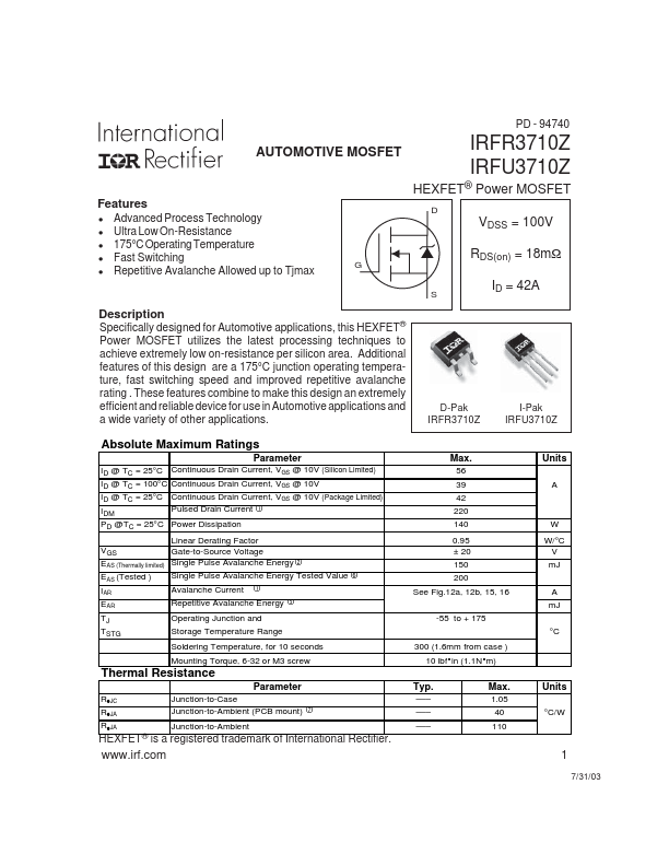 IRFU3710Z International Rectifier