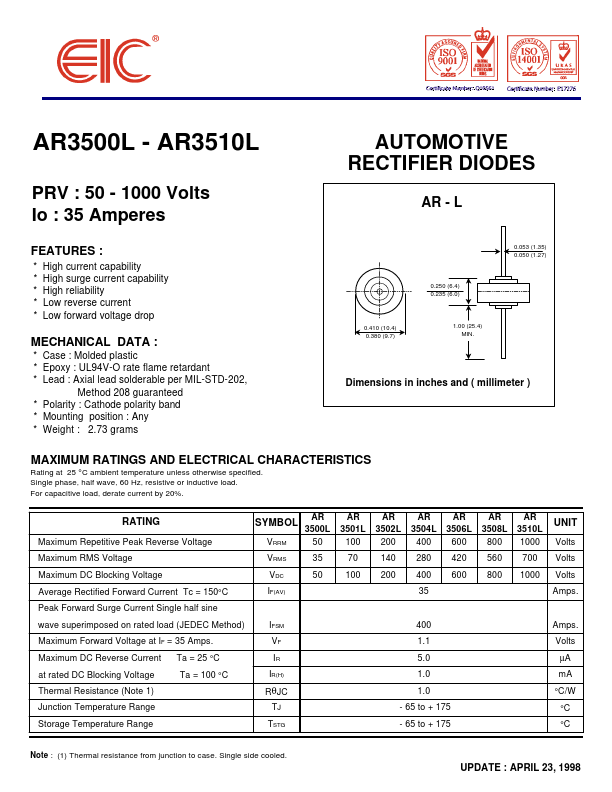AR3502L EIC discrete Semiconductors