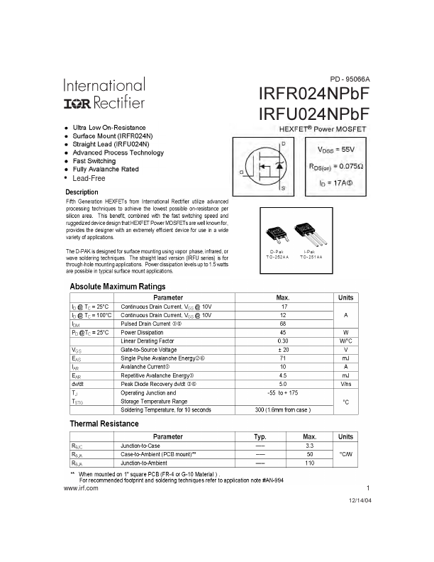 IRFU024N International Rectifier