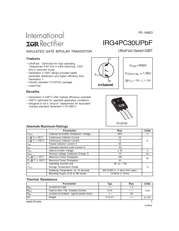 IRG4PC30UPBF International Rectifier