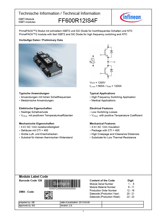 <?=FF600R12IS4F?> डेटा पत्रक पीडीएफ