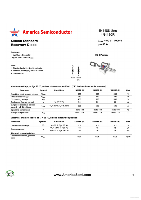 1N1188 America Semiconductor