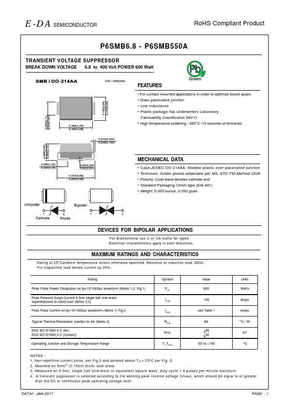 P6SMB150 E-DA SEMICONDUCTOR