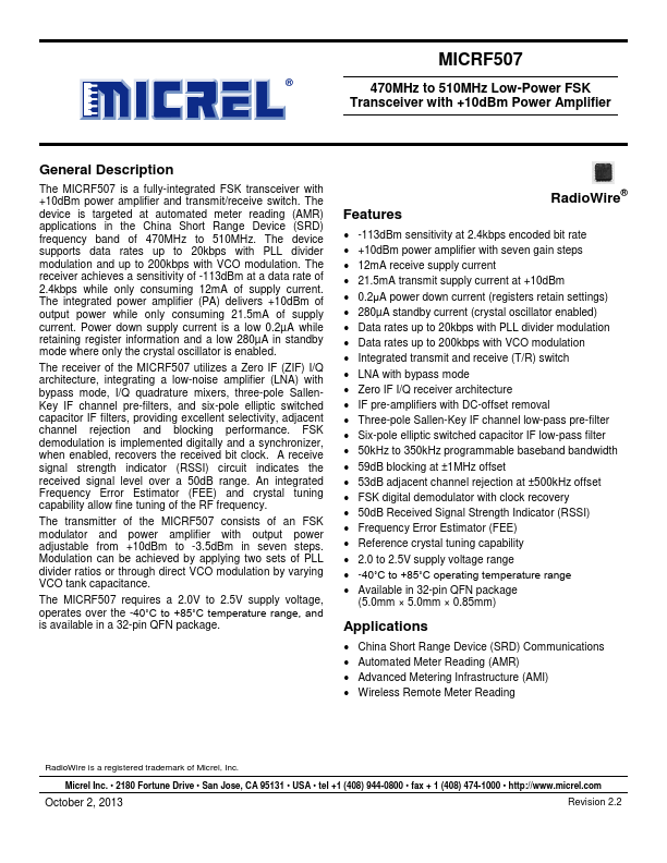 MICRF507 Micrel Semiconductor