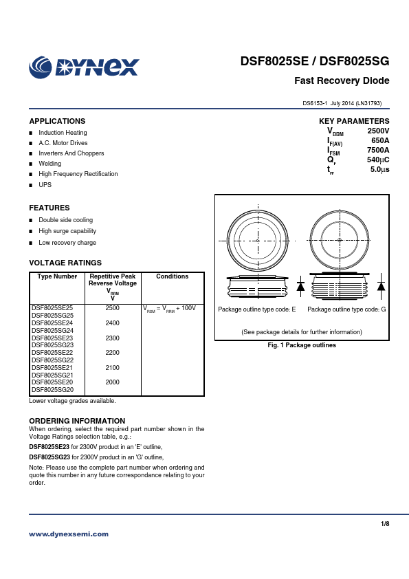 DSF8025SG Dynex Semiconductor