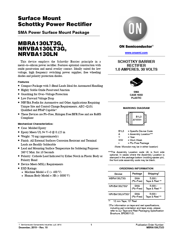 MBRA130LT3G ON Semiconductor