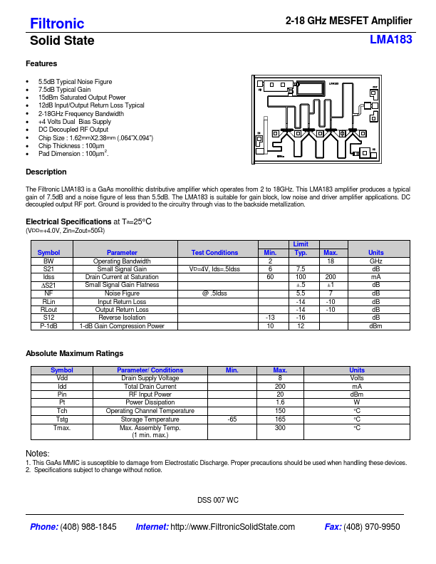 LMA183 Filtronic Compound Semiconductors